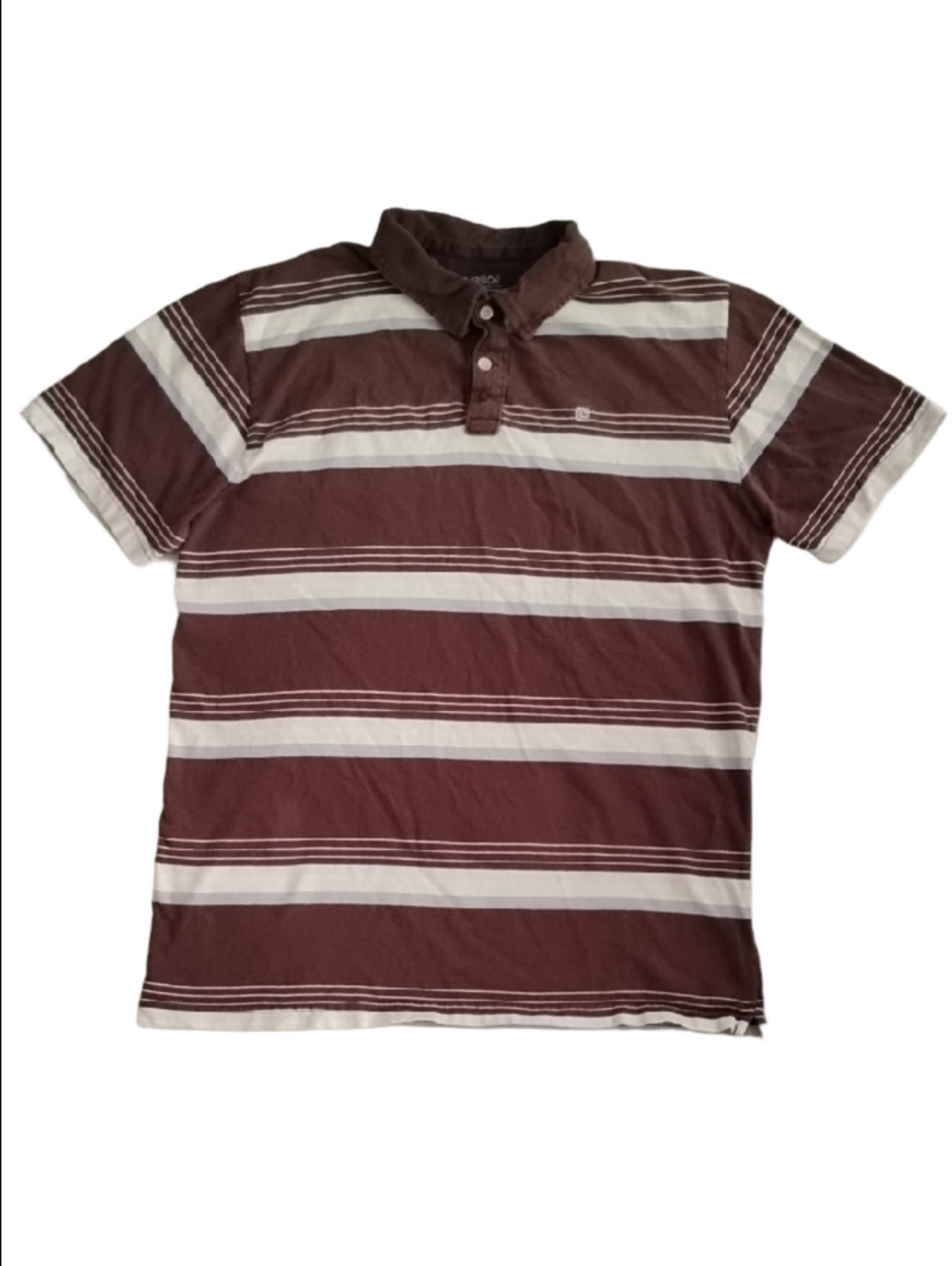 3/$20 Carbon Brown & White Striped Polo Shirt